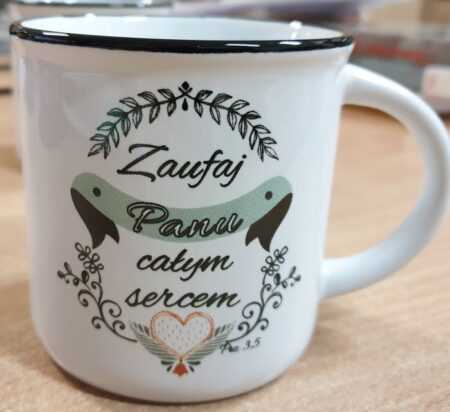 KUBEK  biały z tekstem: Zaufaj Panu całym sercem