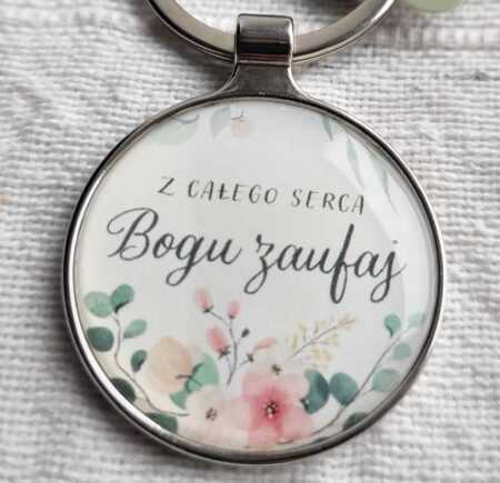 Brelok metalowy srebrny - Z całego serca Bogu zaufaj